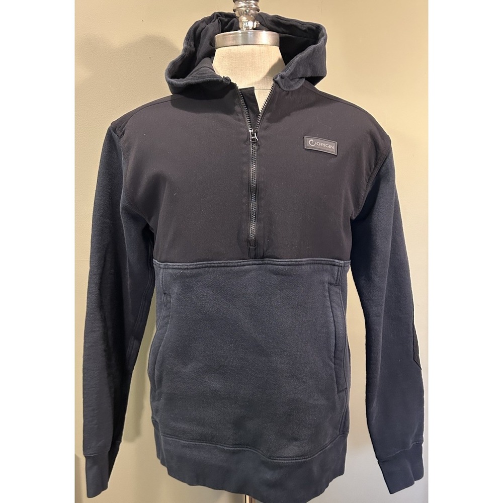 Origin Heavy Hoodie 1/2 Zip Mens Sz L Black Gray Outdoor Workwear Elbow Patches